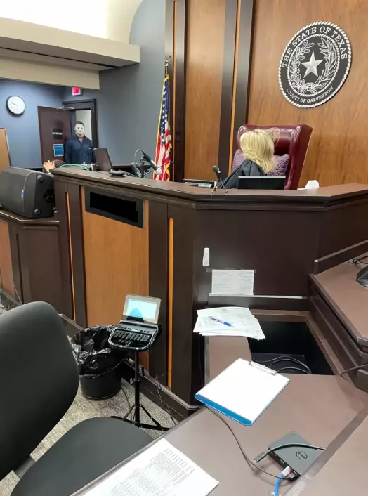 Michael Myers Costume Wear by Mark Metzger inside the courtroom 2 Michael Myers Costume